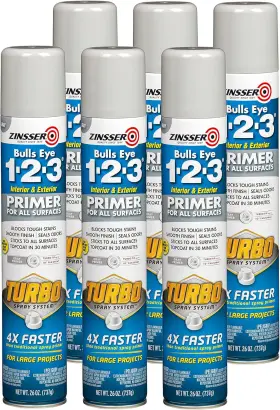 Rust-oleum 744110151831 Zinsser 343748-6pk Bulls Eye 1-2-3 Turbo Primer Spray 26 Oz Gray 6 Pack