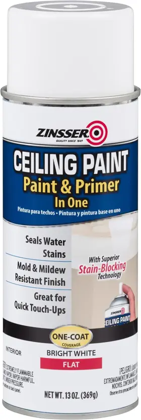 Rust-oleum 744759790019 Zinsser Ceiling Acrylic Paint And Primer In One 13 Oz Flat White
