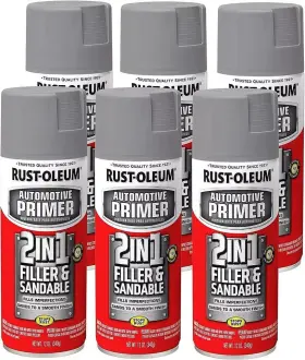 Rust-oleum Automotive 445033679633 12 Oz Auto Paint Spray 2 In 1 Filler Sandable Primer Gray Preventer 6 Pack