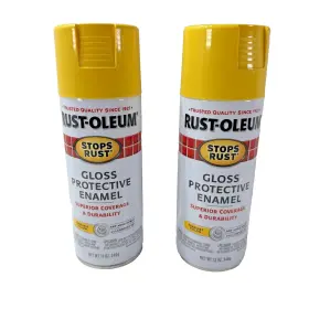 7747830 Rust-oleum Stops Rust New 2 Cans 12oz Protective Enamel Gloss Sunburst Yellow Spray Paint