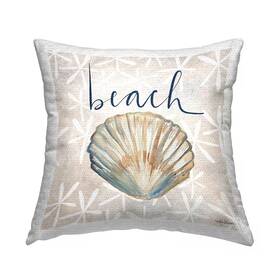 Stupell Industries 726084181878 Nautical Pattern Clam Shell Beach Calligraphy Beige Square Outdoor Throw Pillow