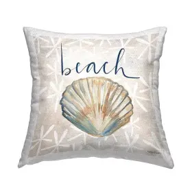 Stupell Industries 726084181878 Nautical Pattern Clam Shell Beach Calligraphy Beige Square Outdoor Throw Pillow