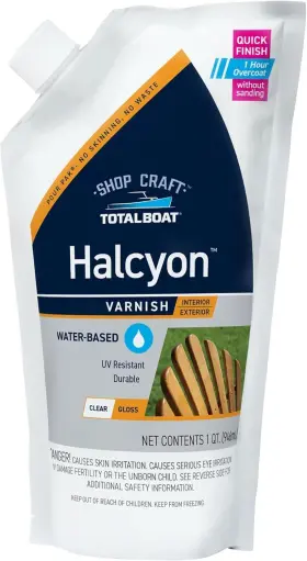 497712  Totalboat Halcyon Marine Varnish Gloss Quart Water-based Polyurethane Wood Finish C