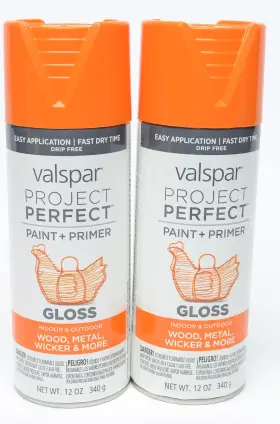 84228 Valspar Project Perfect Island Orange Gloss Spray Paint 12oz Lot 2 90% Full