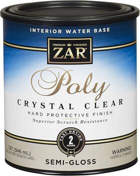 Zar 34512 Wood Finish Semi Gloss Water Based Polyurethane Crystal Clear 1-qt