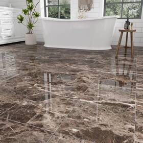 Zrjt F-g-brown-10 12 Inch X Peel And Stick Floor Tiles Waterproof Polish Taupe Marble Self Adh