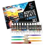 Creative Joy 12 Acrylic Paints & 6 Brushes Set - Beginner To Expert Washable New. Price: $15.75.