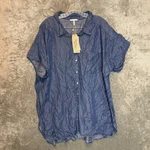 Womens Tencel Sheen Chambray Button Tunic Top 1X Plus Country Western Classic New. Price: $17.88.