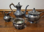 Antique Sheffield Reproduction Piece Silver Tea Set - Hand Chased 1440 Gift. Price: $119.00.