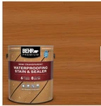 Behr Premium 1-GAL. Cedar Brown Semi-transparent Deck, Fence & Siding Wood Stain Open. Price: $40.00.