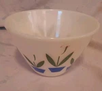 Vintage Fire King Milk Glass Mixing Bowl Tulip 6.5" 4 Has Paint Loss Used. Price: $34.96.