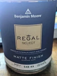 Benjamin Moore Regal Select Premium Interior Paint & Primer Matte Finish Base 4 New. Price: $17.50.