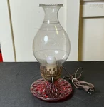 Vintage Hurricane Oil Lamp W/ Ruby Red Quilted Diamond Base Electric Used. Price: $49.99.