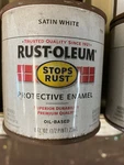 Rust-oleum 1/2-PINT 8-OUNCE Protective Enamel Satin White New. Price: $14.00.